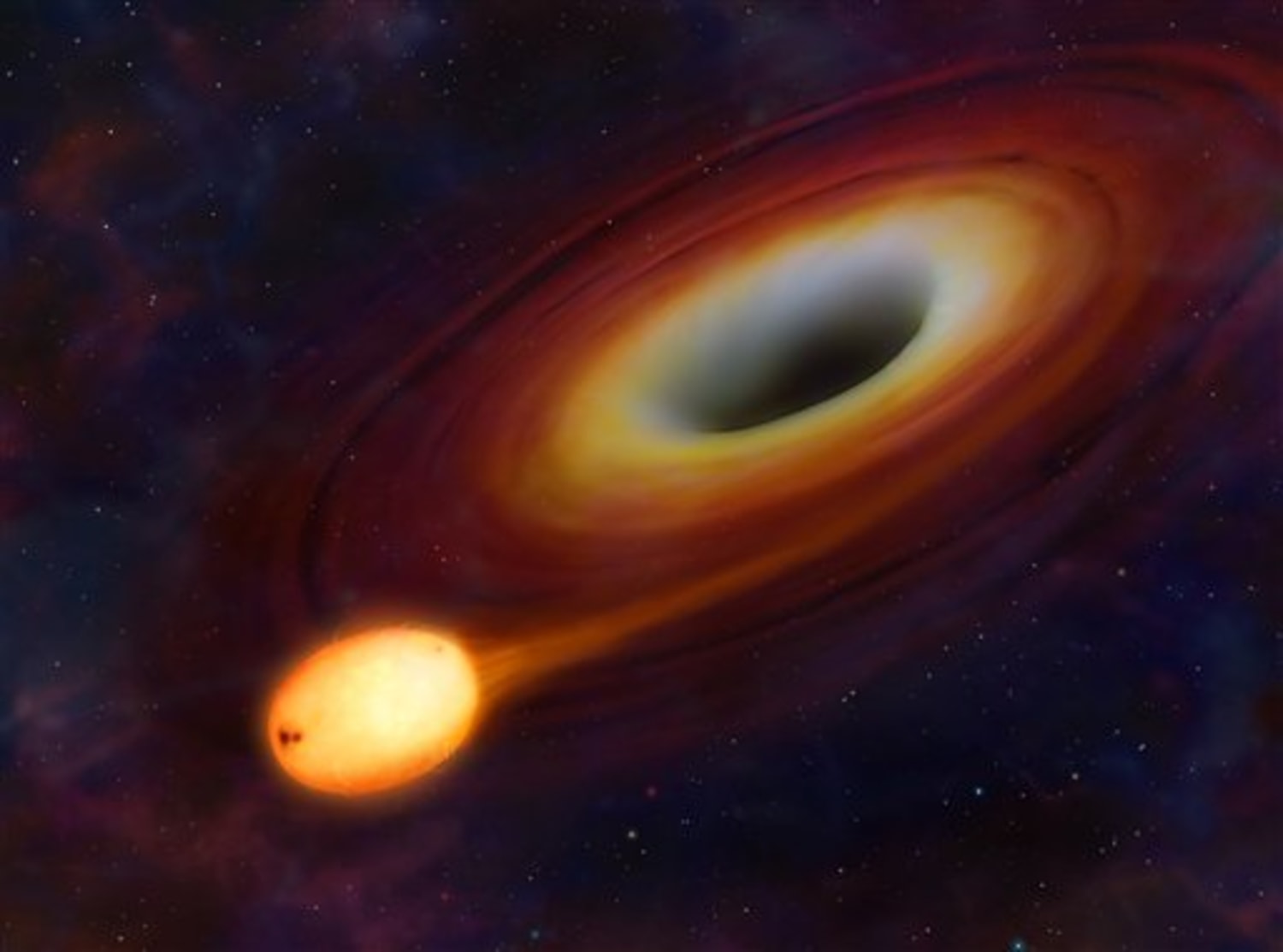 Star-crunching black hole lights up distant galaxy